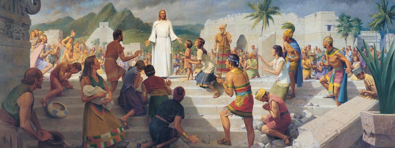 Jézus Krisztus megjelenik az embereknek az ősi amerikai földrészen a Mormon könyvében